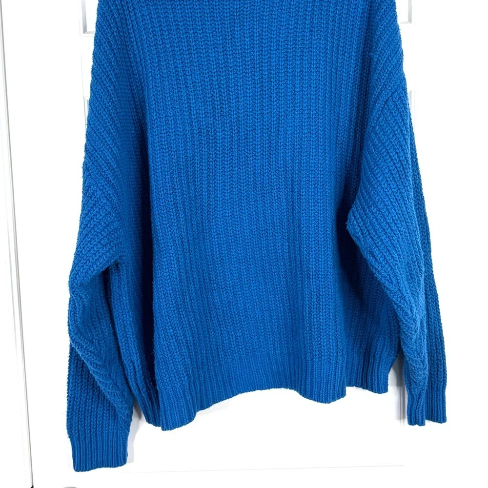 FREE PEOPLE Swim Too Deep Oversized Knit Turtleneck Sweater Mykonos Blue Size S - Picture 9 of 14
